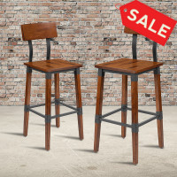 Flash Furniture 2-XU-DG-W0236B-GG 2 Pack Rustic Antique Walnut Industrial Wood Dining Barstool